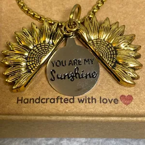Bee Kind Sunflower‎ Locket Necklace Women Goldtone You Are My Sunshine NIB Gift thumbnail 5
