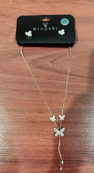 Windsor Cubic Zirconia Butterfly Y-Necklace Stud Earrings Set Silver NWT thumbnail 1
