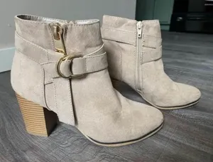 Apt 9 Taupe Beige Microfiber Faux Suede Above Ankle Side Zip High Heeled Boots thumbnail 1