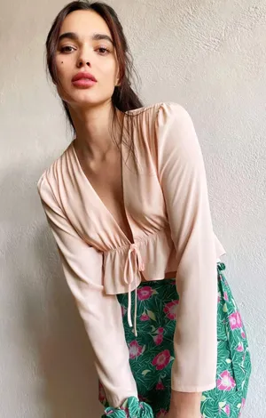 Sunday Best Cropped Tie Front Blouse thumbnail 1