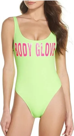 Body Glove 80’s Throwback Neon Green One Piece Swimsuit size M thumbnail 1