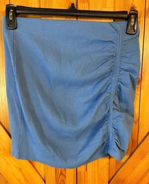 Zara Women’s High Waisted Ruched Rib Mini Blue Stretchy Skirt Size Large nwt (09 thumbnail 1