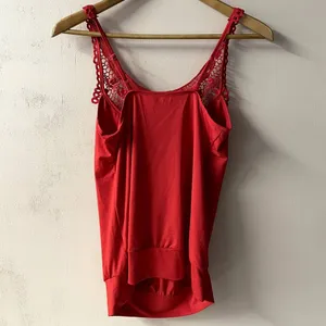 Red Crochet Neckline Top Size M EUC Size M thumbnail 5