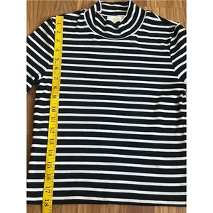 Maeve by Anthropologie Ribbed Mock Neck Striped Top Half Sleeve Black White S thumbnail 7