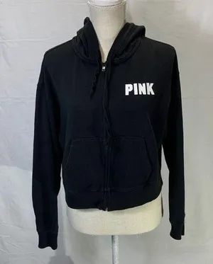 PINK Victoria’s Secret Full Zip Cropped Hoodie Black Size M thumbnail 1