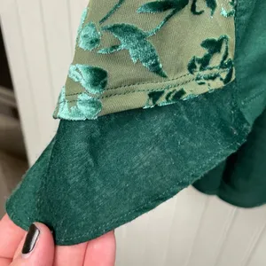 LOGO By Lori Goldstein Rayon Burnout Velvet Satin Hem Top Size Large Green Holiday thumbnail 6