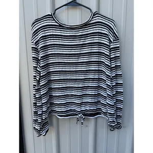 MUDD Womens Black White Striped Stretch Knit Long Sleeve Shirt Top Large thumbnail 2