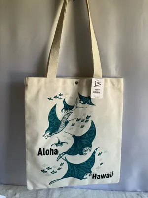 Island Gypsy Aloha Hawaii Canvas Tote Bag - Island Sense Manta Ray Tribal Design Beach Shopping Bag thumbnail 2