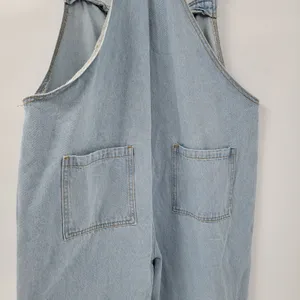 Polagram Overall Button Up Denim Jumpsuit Womens L Blue Light Wash Ruffle Straps thumbnail 8