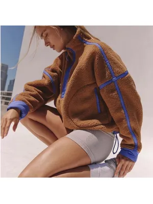 Free People Mountain High Half-Zip Fleece Pullover in Brown Twig Combo thumbnail 2