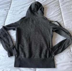 Women’s Charcoal Zip-Up Hoodie with Gold Sequin “LOVE” Graphic – Casual Glam Sweatshirt (S) thumbnail 6