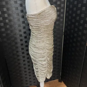 Hailey Adrianna Papell Dress Gold Metallic Ruched Strapless Bodycon Glam Hoco 10 thumbnail 5
