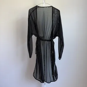 Mesh Beachy Relaxed Moody Goth Sheer Coverup Dress OS Black thumbnail 4