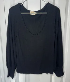 Nation LTD Top Womens Medium Black Ribbed‎ Scoop Neck Long Sleeve Tencel Blend thumbnail 1