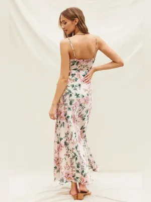 Baltic Born Annabel Satin Maxi Dress Sleeveless Floral Pink Green S thumbnail 3