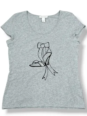 WHBM Studded High Heel Graphic Tee Shirt Grey Large Cap‎ Sleeve Casual Glam thumbnail 12