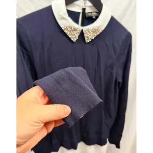 Ted Baker Liaylo Sparkle Rhinestone Collar Layered Sweater in Dark Navy Sz 2 thumbnail 7