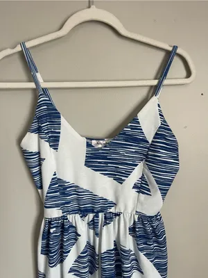 ANGASHION Navy Blue and White Graphic Print Romper Sz S thumbnail 3