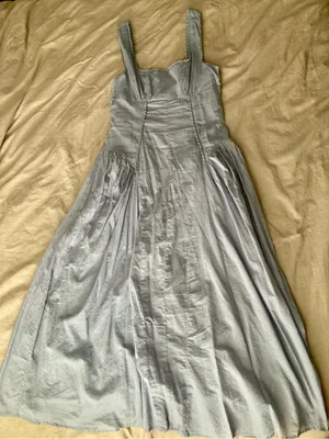 Square Neck Basque Waist Prarie Powder Blue Sleeveless Maxi sun Dress thumbnail 8