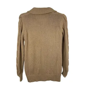 VTG 90s Grandma Beige Cable Knit S Button Front Cardigan Sweater Pocket thumbnail 2