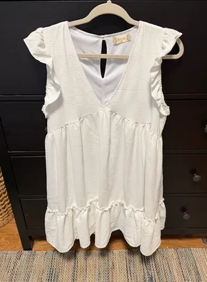Altar'd State Women’s White Ruffle Sleeve V-Neck Dress thumbnail 1
