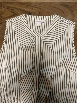 Liz Claiborne Sleeveless Olive and White Striped Peplum Cotton Top Size Small thumbnail 3