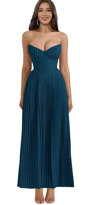 Pleated Georgette Dress Blue Size 6 thumbnail 1