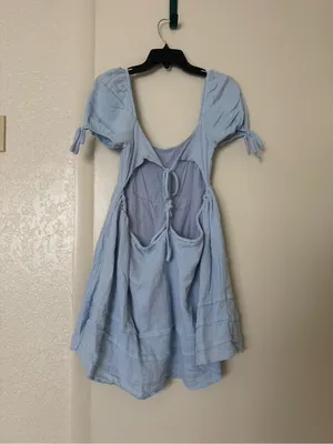 Hello Molly Light Blue Textured Tiered Mini Dress Open Cutout Back Size 8 thumbnail 4
