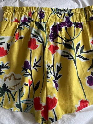 Luxxel Yellow Floral Elastic-Waist Shorts with Red & Purple Flowers thumbnail 1