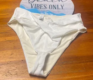 Aerie White High Cut Cheeky Twist Front Lined White Bikini Bottom thumbnail 1
