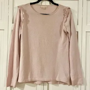 Benedetta B pink ruffle shoulder merino wool cashmere blend sweater M thumbnail 3