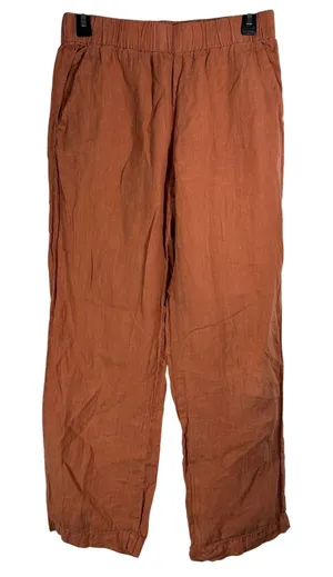 Lou & Grey Small Terracotta Brown Orange Linen Elastic‎ Waist Pants Cropped thumbnail 1