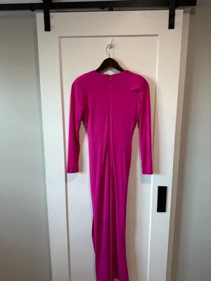 Nookie Pink Fuchsia Farrah Evening Gown Long Sleeve Stretch L thumbnail 3