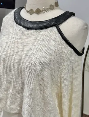 Rehab Cream Cold-Shoulder Knit Sweater with Black Faux Leather Trim thumbnail 2