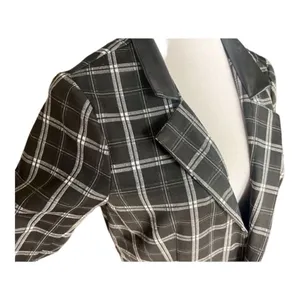 Womens Cato Faux Leather Black Plaid Duster Blazer Open Front Jacket - Sz M thumbnail 2