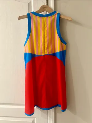 Colorblock Mini Dress in Red, Blue & Yellow Stripe thumbnail 3