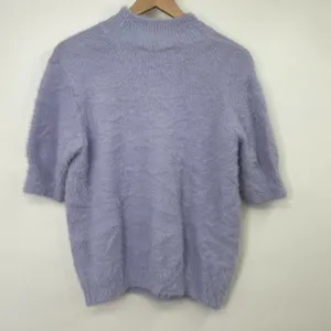 Marled Sweater Short Sleeve Eyelash Knit Mock Neck Lavender Purple Womens Large thumbnail 2