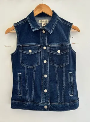 Madewell Denim Vest Dark Wash Button Front Jean XS Western Festival Concert thumbnail 1