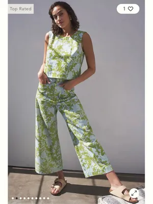 Maeve by Anthropologie London Green Blue Floral Wide Leg Pants size XS EUC thumbnail 2