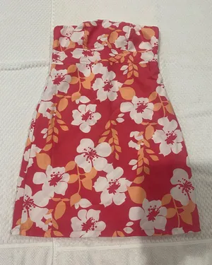 Bright Coral Floral Summer tube with built bra mini Dress thumbnail 1