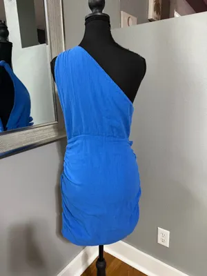 Free People One Strap Blue Mini Dress Tie Waist size Small. thumbnail 6