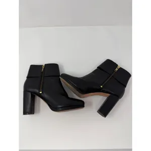 Kate Spade Bridgette Black Pebble Leather Gold Button Platform Block Heel 7.5 thumbnail 12