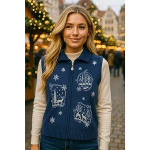 Southern Lady Snowflake Sweater Vest Christmas Navy Blue Embroidered Parisian M thumbnail 1