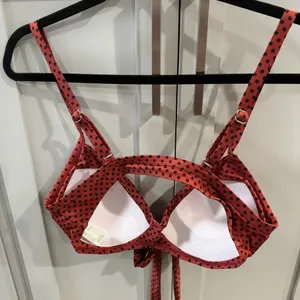 Cupshe Bikini Top Brick‎ Red with Black Polka Dots Long Front Bow size Large thumbnail 4