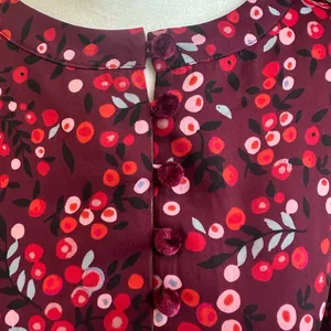 LOFT Blouse Top Velvet Buttons Red & Pink Floral with‎ Cuffed Sleeves Small thumbnail 5