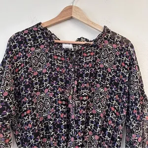 Misa Los Angeles Vera Floral Long-Sleeve Ruffle Blouse‎ Black Size Small thumbnail 5