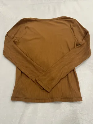 Old Navy Ribbed Long Sleeve Henley Top - Camel Brown - Size S thumbnail 2