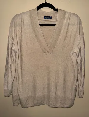 Polo Ralph Lauren Womens Beige 100% Linen V-Neck Pullover Sweater Size M Neutral thumbnail 1