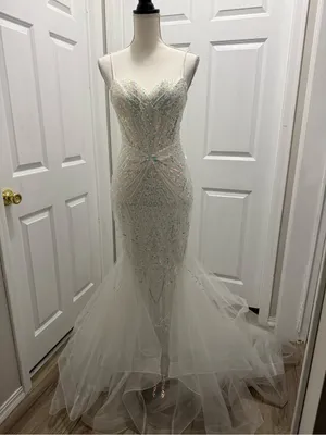 TLC Say Yes to the Prom Iridescent Sequin Mesh Corset Mermaid Gown White Size 0 thumbnail 1