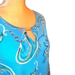 Dana Buchman pretty turquoise blue paisley stretchy top with bell sleeves thumbnail 3